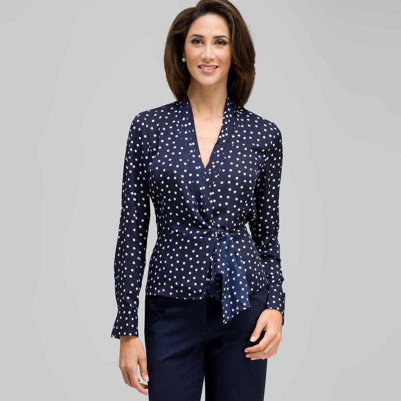 Long Sleeve Tie Front Blouse, , large