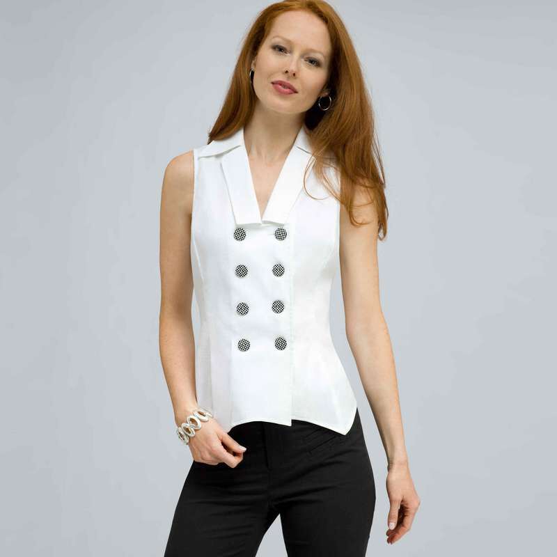 Double Breasted Sleeveless Button Down Blouse., , large