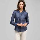 Striped Pleated Ruffle Front Shirt, , small