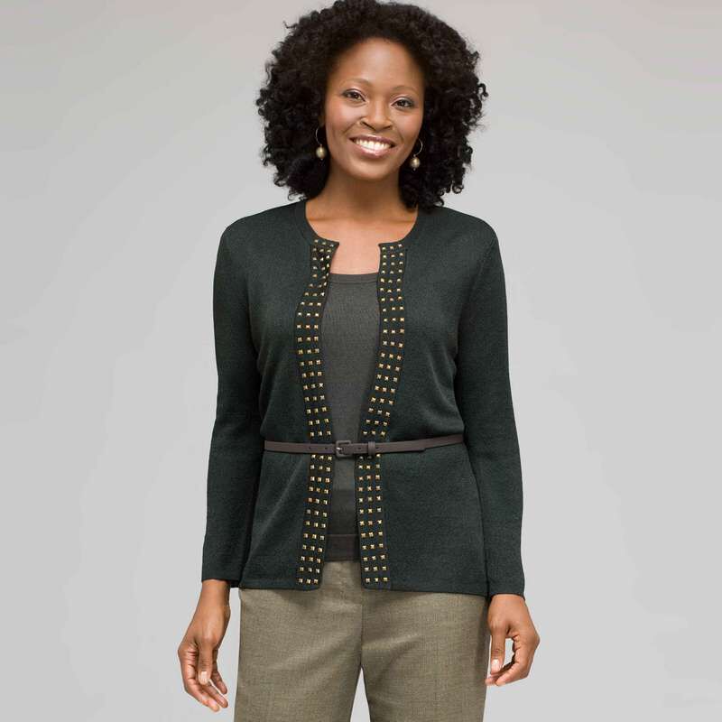 Belted Cardigan With Studs, , large