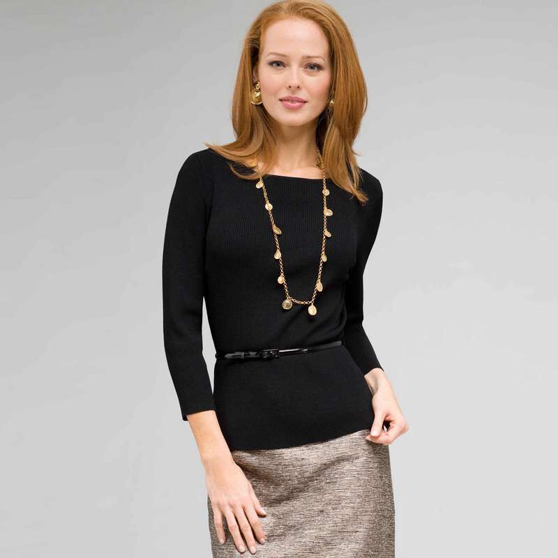 Belted Ribbed Boat Neck Sweater, , large